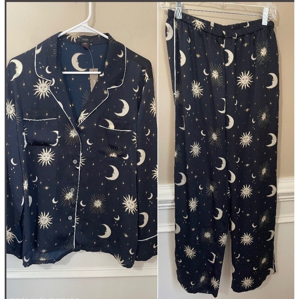 J.Crew Easy Luxe Long Sleeve Pajama Set Twinkling Sky Celestial Navy Size 6